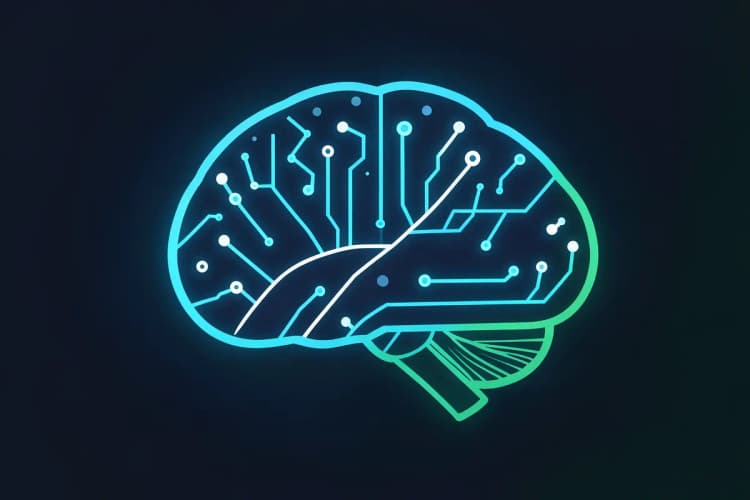 Um cérebro estilizado com conexões de luz brilhantes, representando a inteligência artificial auxiliando no funil.